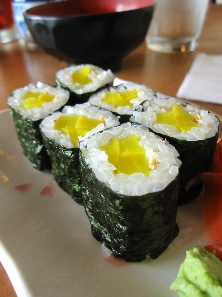 Oshinko maki rolls with yellow pickled radish